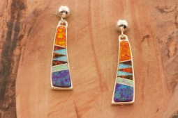 Calvin Begay Fire and Ice Opal Sterling Silver Navajo Earrings